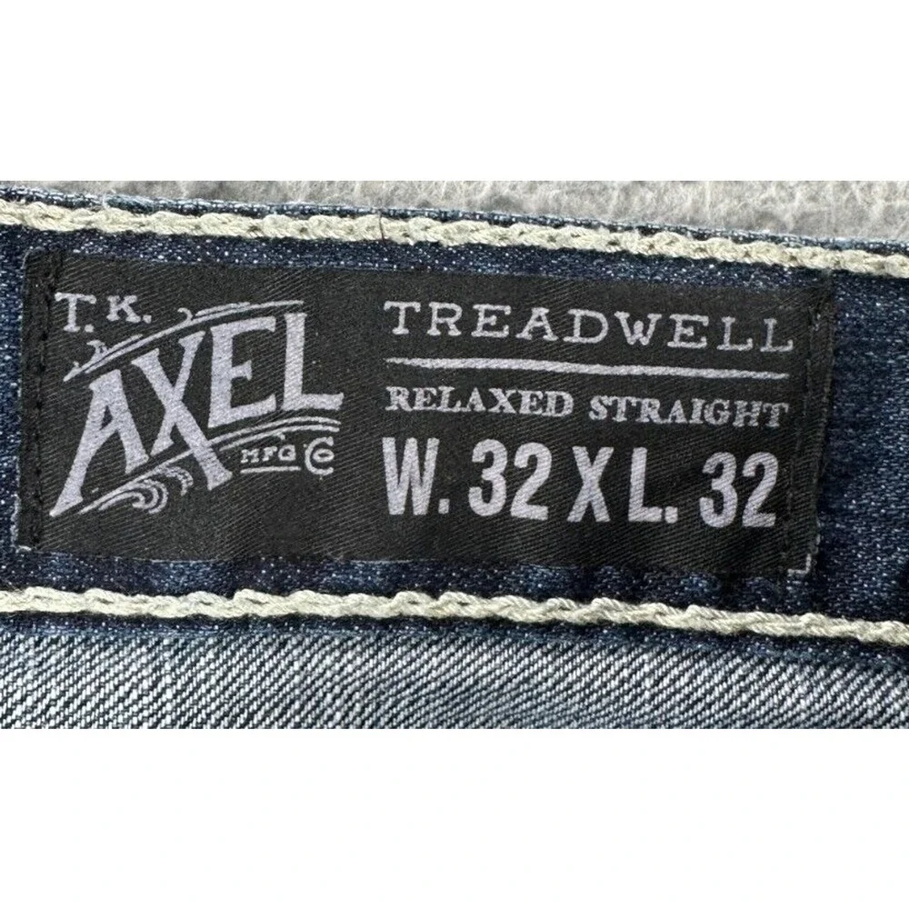 T.K. Axel Jeans Mens 32X32 Treadwell Blue Distressed Relaxed Straight Denim Pant - Picture 4 of 10